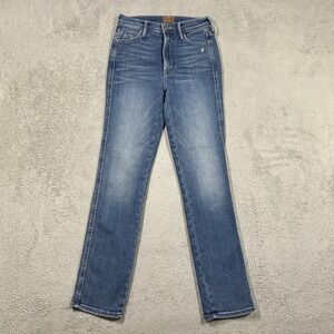 Mother Double Dazzler Jeans Womens 23 Blue Denim Slim Straight Ankle Distressed